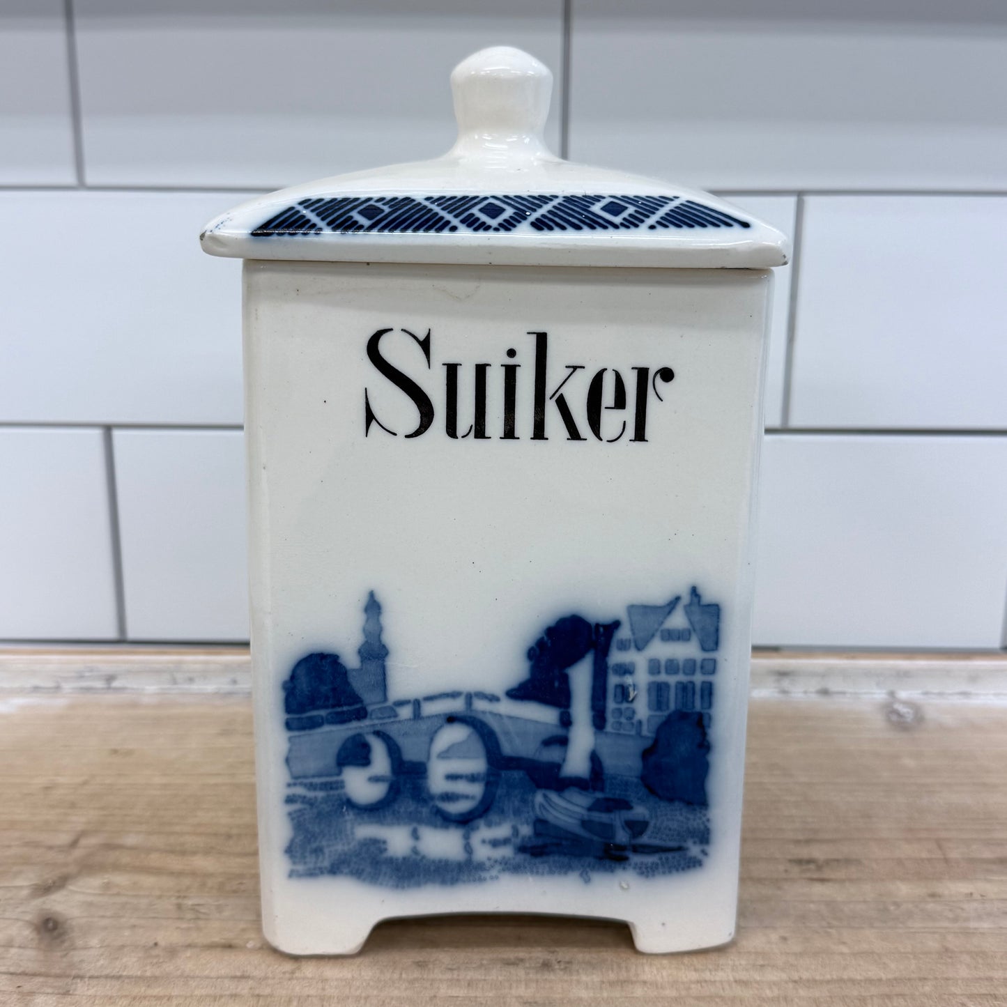 Elvira Delft Style Suiker Lidded Sugar Canister Ceramic Vintage