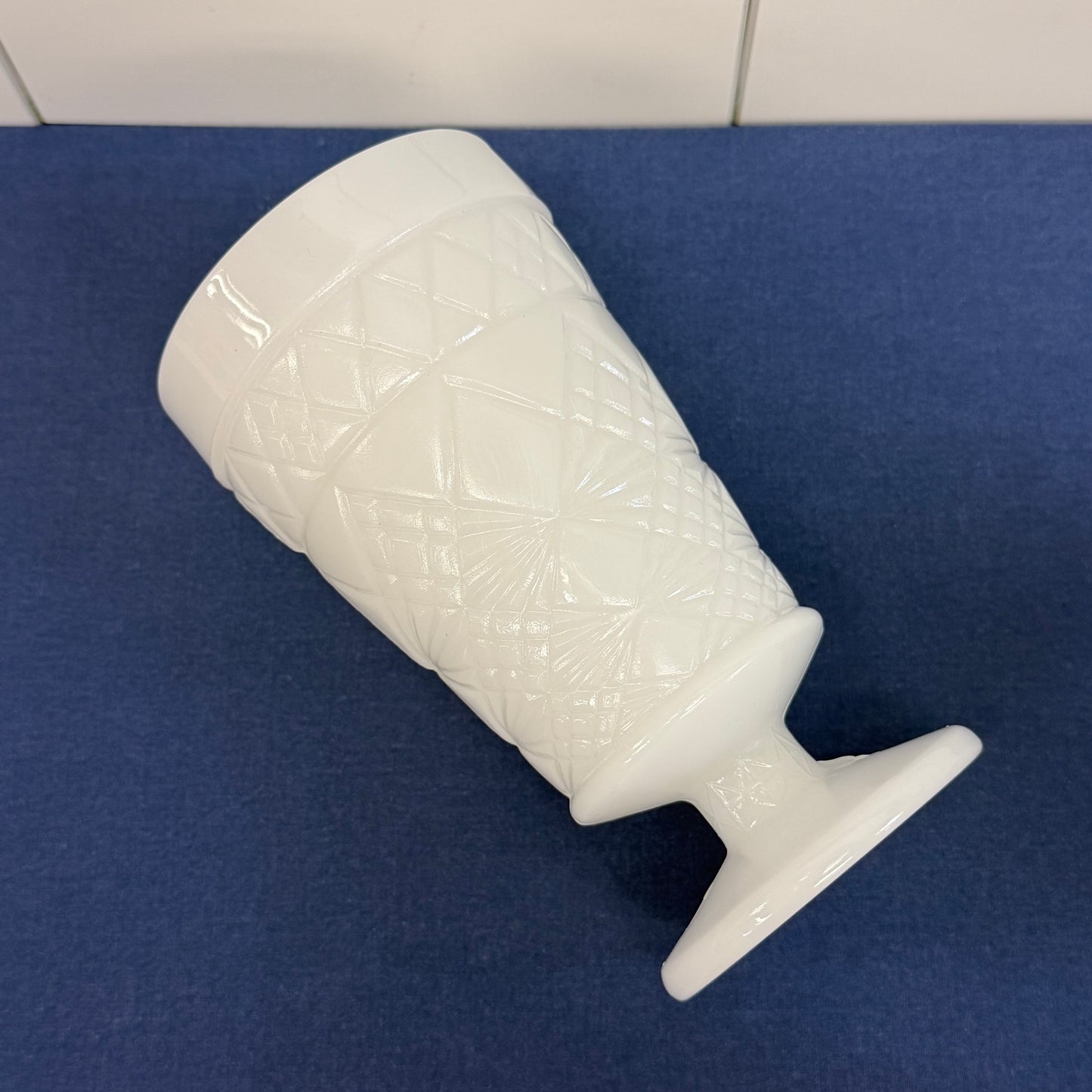 Hazel-Atlas Milk Glass Pedestal Goblets Set of 3 Vintage 1960s