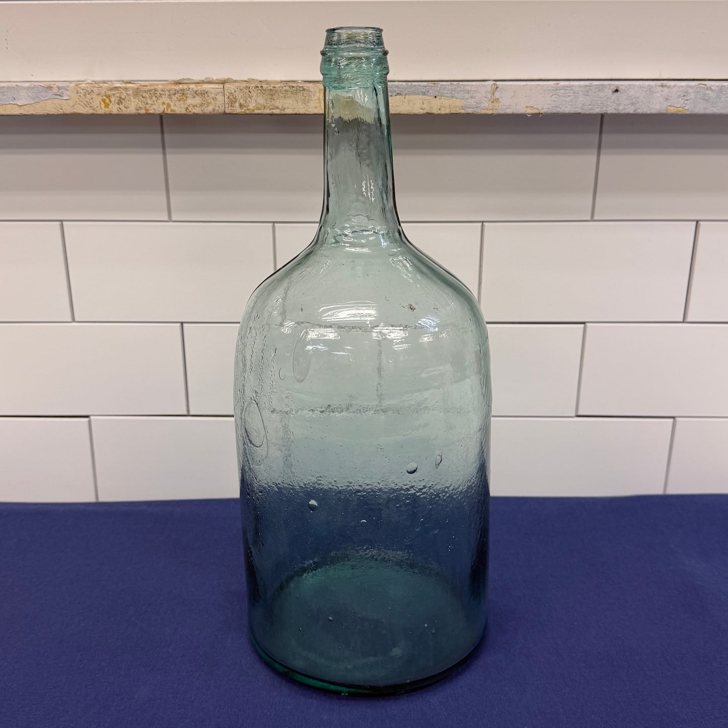 Hand Blown Aqua Glass Bottle Primitive Antique Demijohn