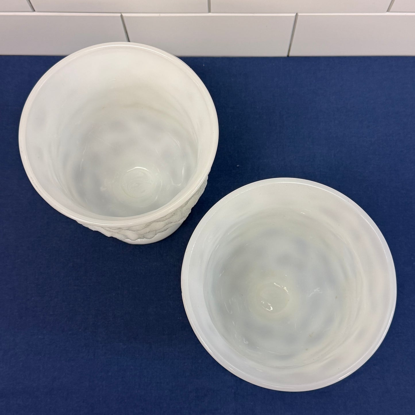 E.O. Brody Milk Glass Pedestal Vases Set of 2 Vintage 1950s