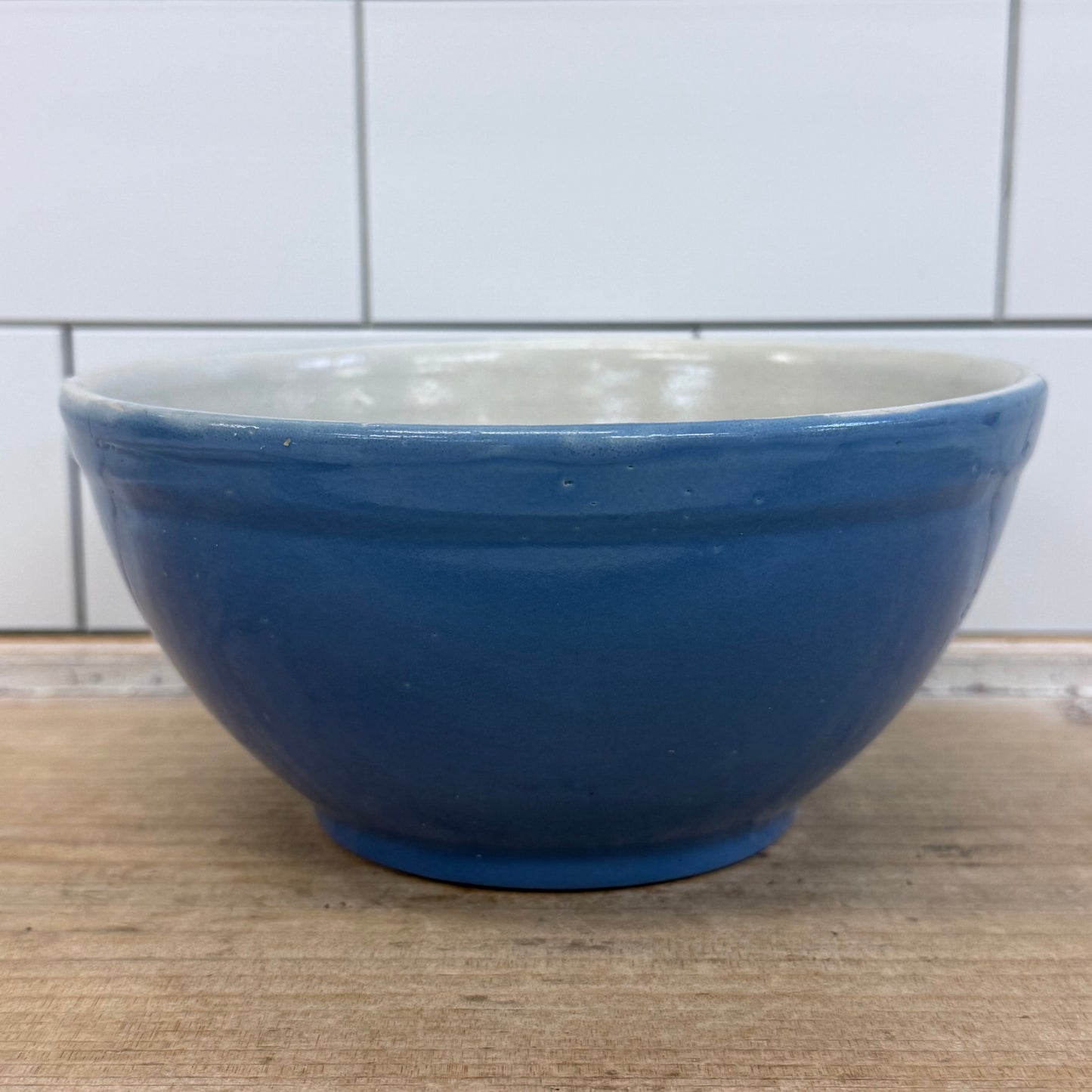 Blue Glazed Stoneware Mixing Bowl #7 1950s