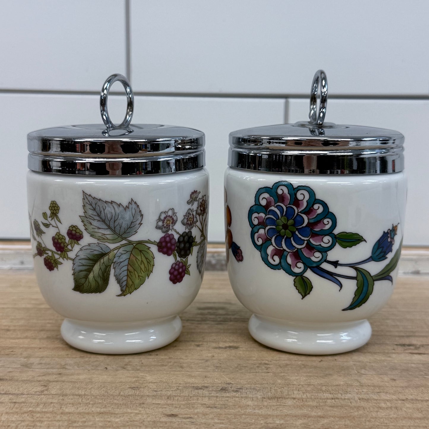 Royal Worcester Porcelain Egg Coddlers Set of 2 England 1970s