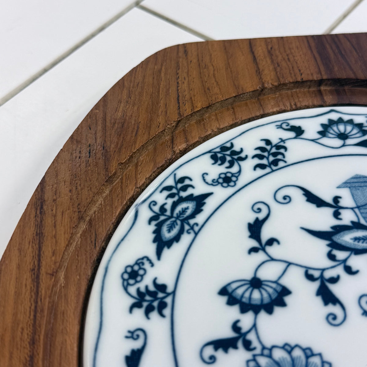 Dolphin Teak Cheese Board Glass Cloche Blue Danube