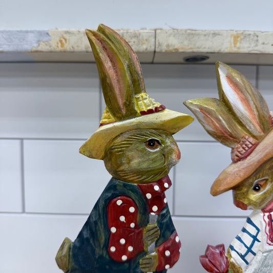 Department 56 Hand Painted Wooden Rabbit Figures, Set of 2