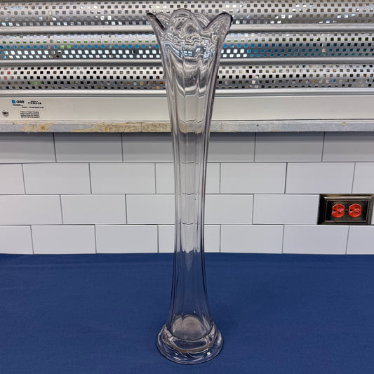 Tall Clear Glass Swung Vase Vintage Art Glass