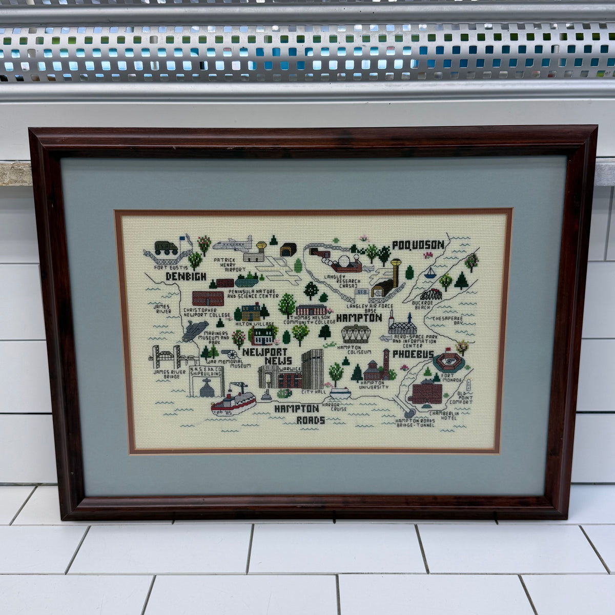 Hampton Roads Newport News Virginia Cross Stitch Map 1985