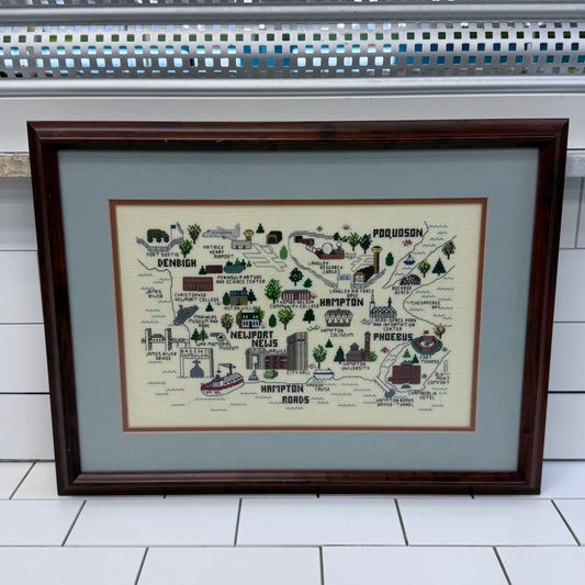 Hampton Roads Newport News Virginia Cross Stitch Map 1985