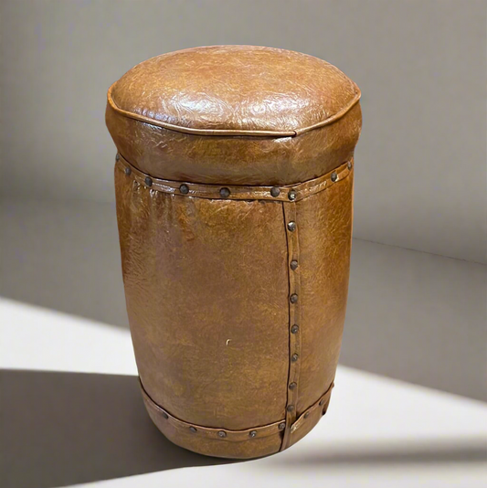 Handmade Leather Barrel Frame Stool