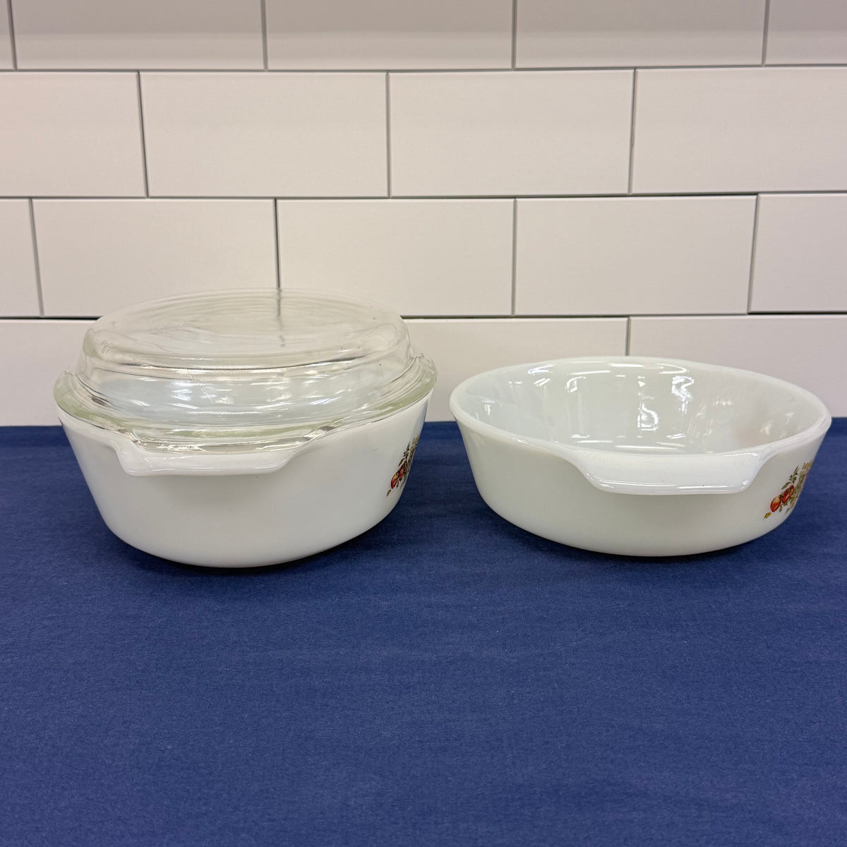 Fire-King Vegetable Pattern Casserole Dishes Set of 2 Vintage