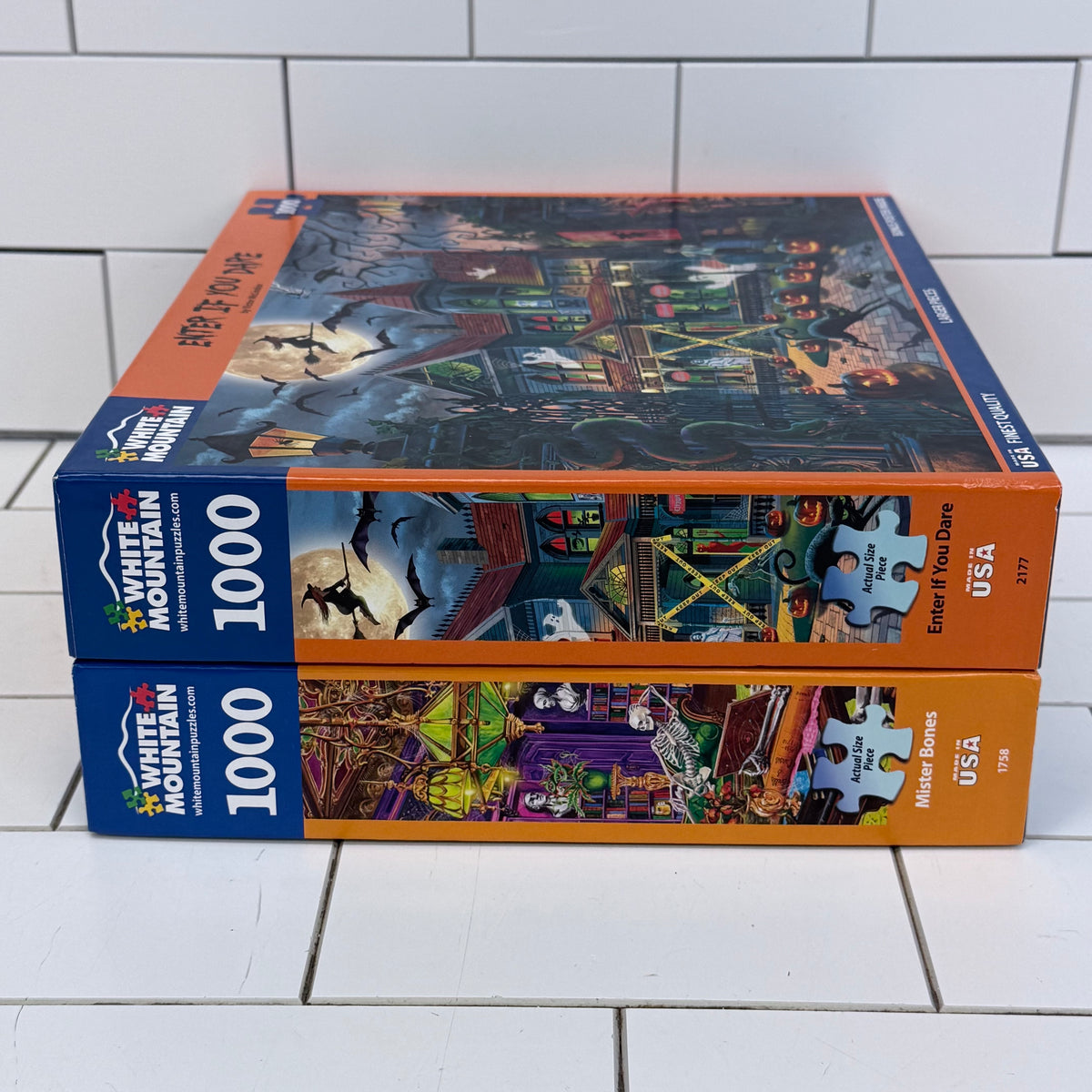 White Mountain Halloween 1000 Piece Puzzles Set of 2 With Posters