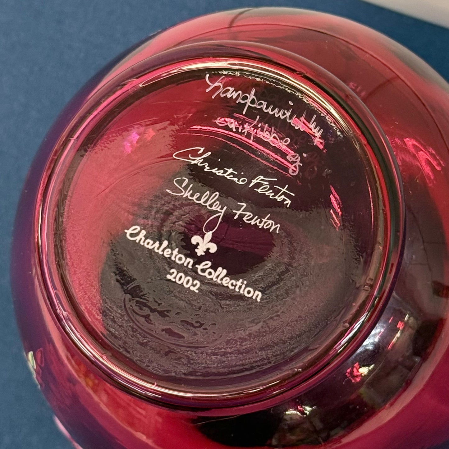 Fenton Charleton Collection Cranberry Rose Bowl Signed 2002