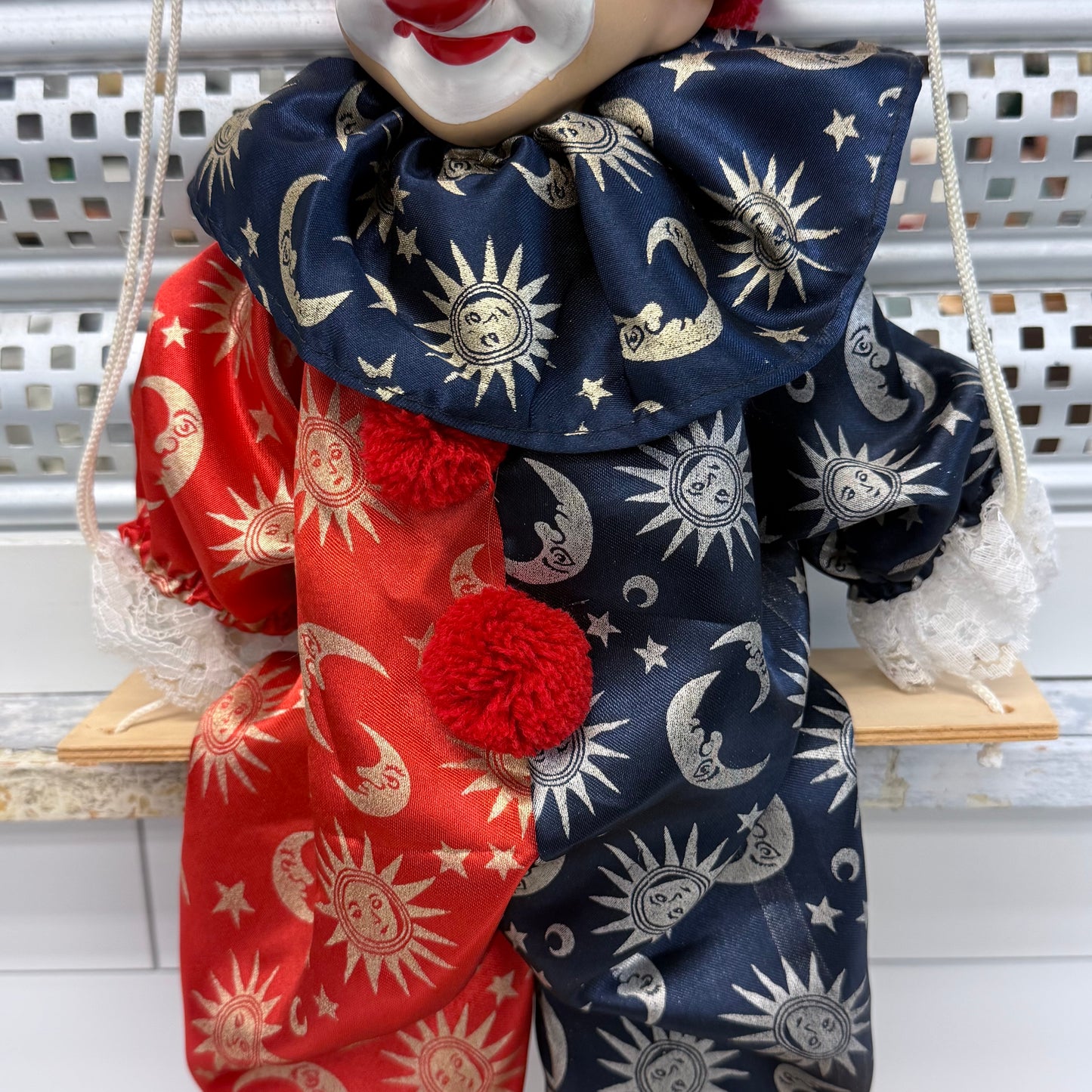 Hanging Clown Doll on Swing with Porcelain Face