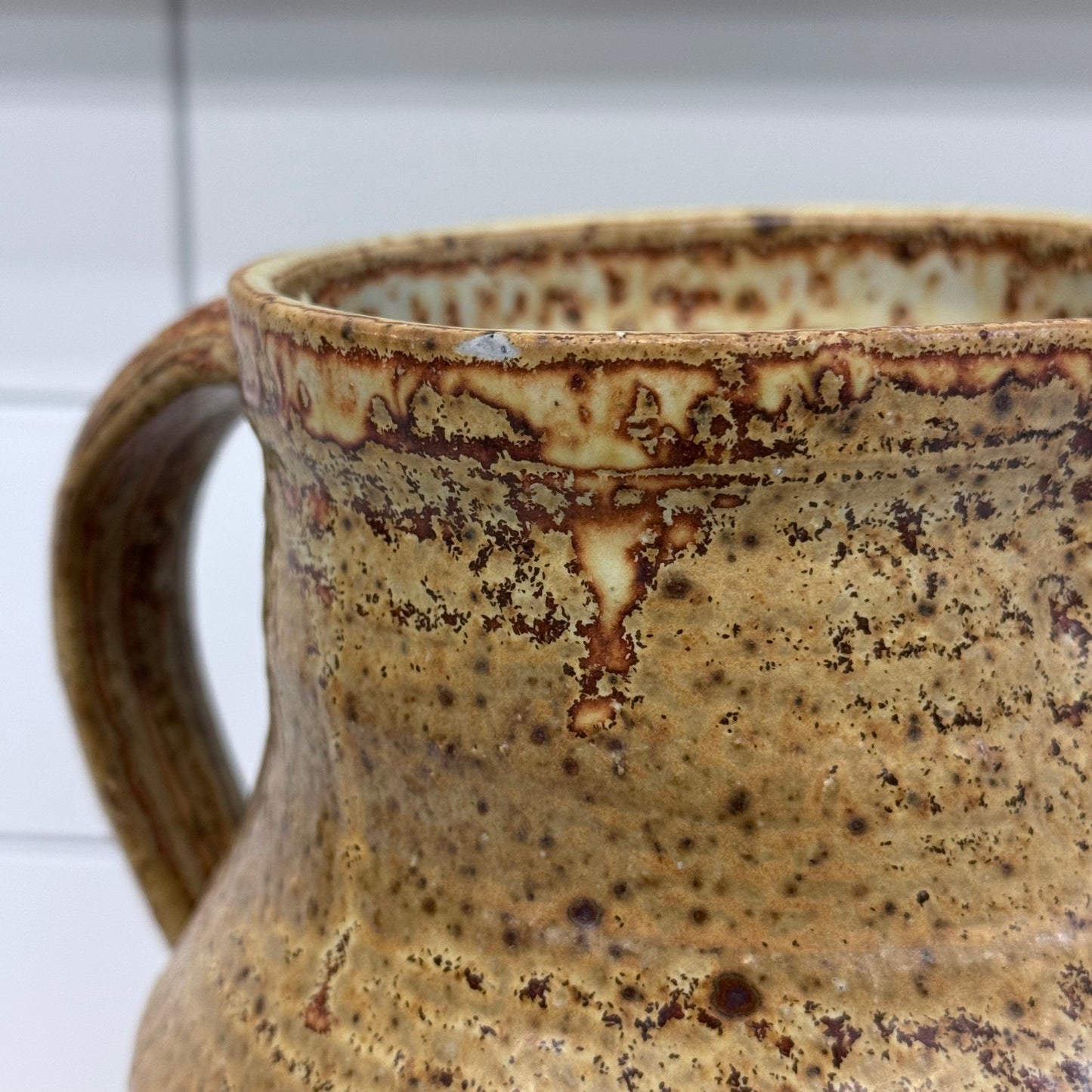 Studio Pottery Stoneware Pitcher Rustic Drip Glaze