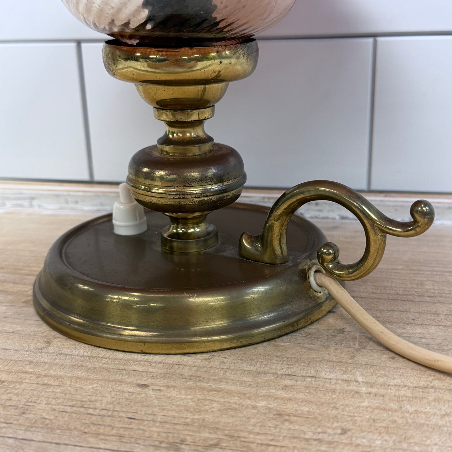 Brass Hurricane Lamp Gingham Shade Farmhouse