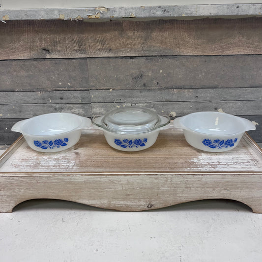 Fire King Blue Cornflower Milk Glass Casserole Dish Selection