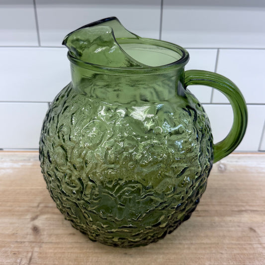 Anchor Hocking Lido Milano Avocado Green Glass Pitcher 1970s