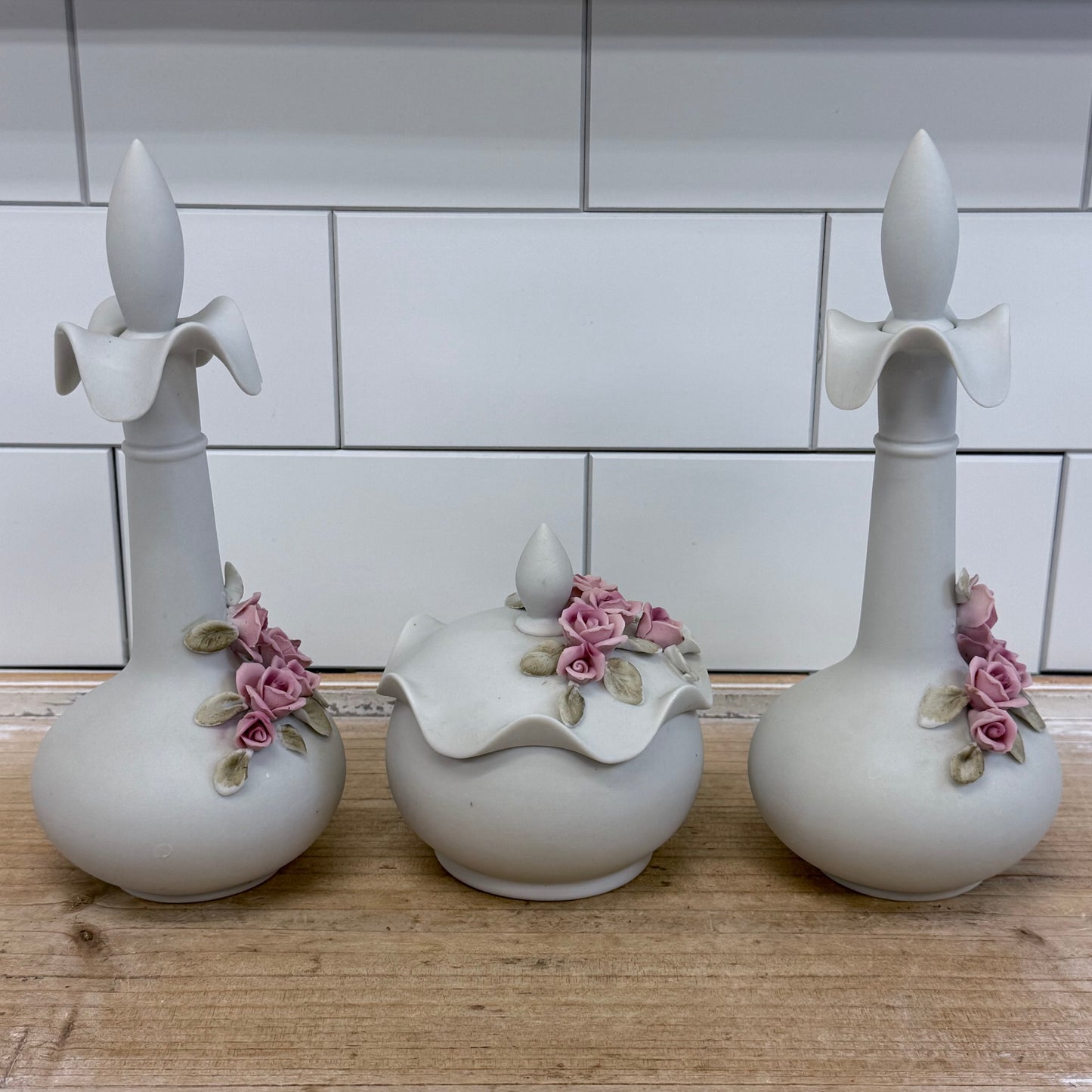 Arnart Bisque Porcelain Rose Vanity Set of 4