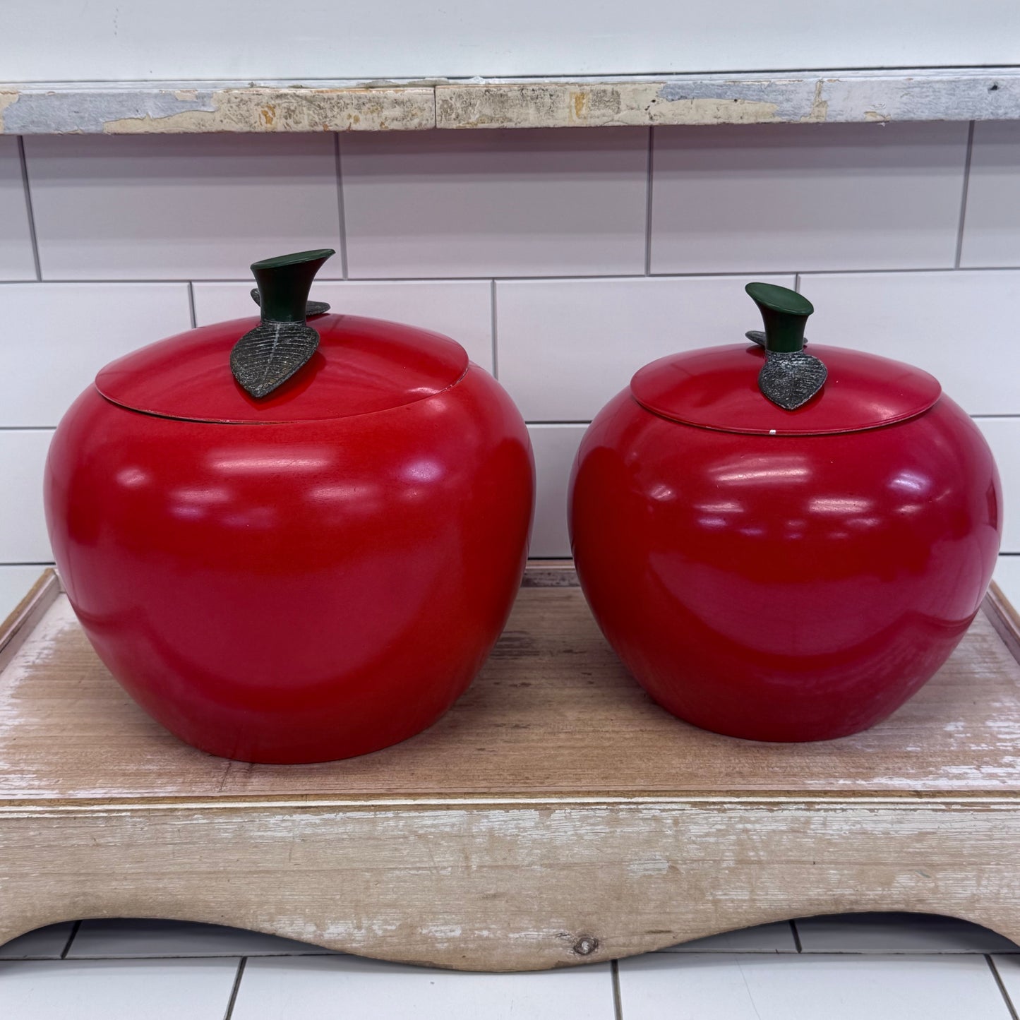 Chrom-Ever Red Apple Aluminum Canisters Set 1960s