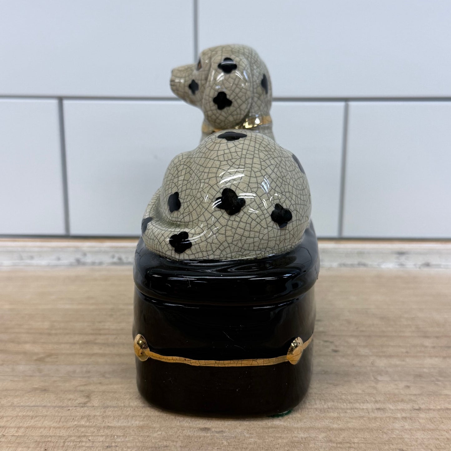 Takahashi Dalmatian Porcelain Trinket Box Japan 1980s Gilded