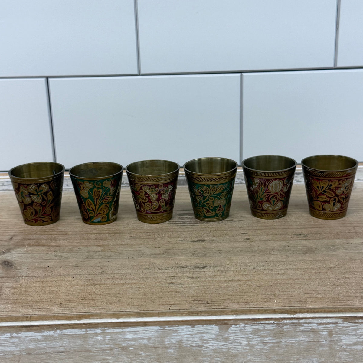 Indian Brass Floral Shot Cups Set of 6