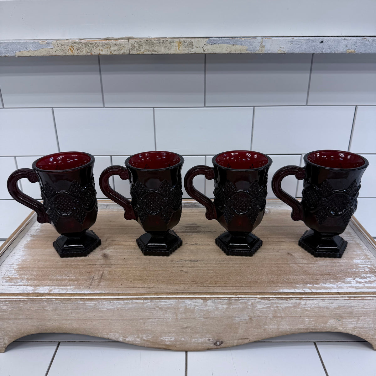 Avon Cape Cod Ruby Red Glass Mugs Set of 4