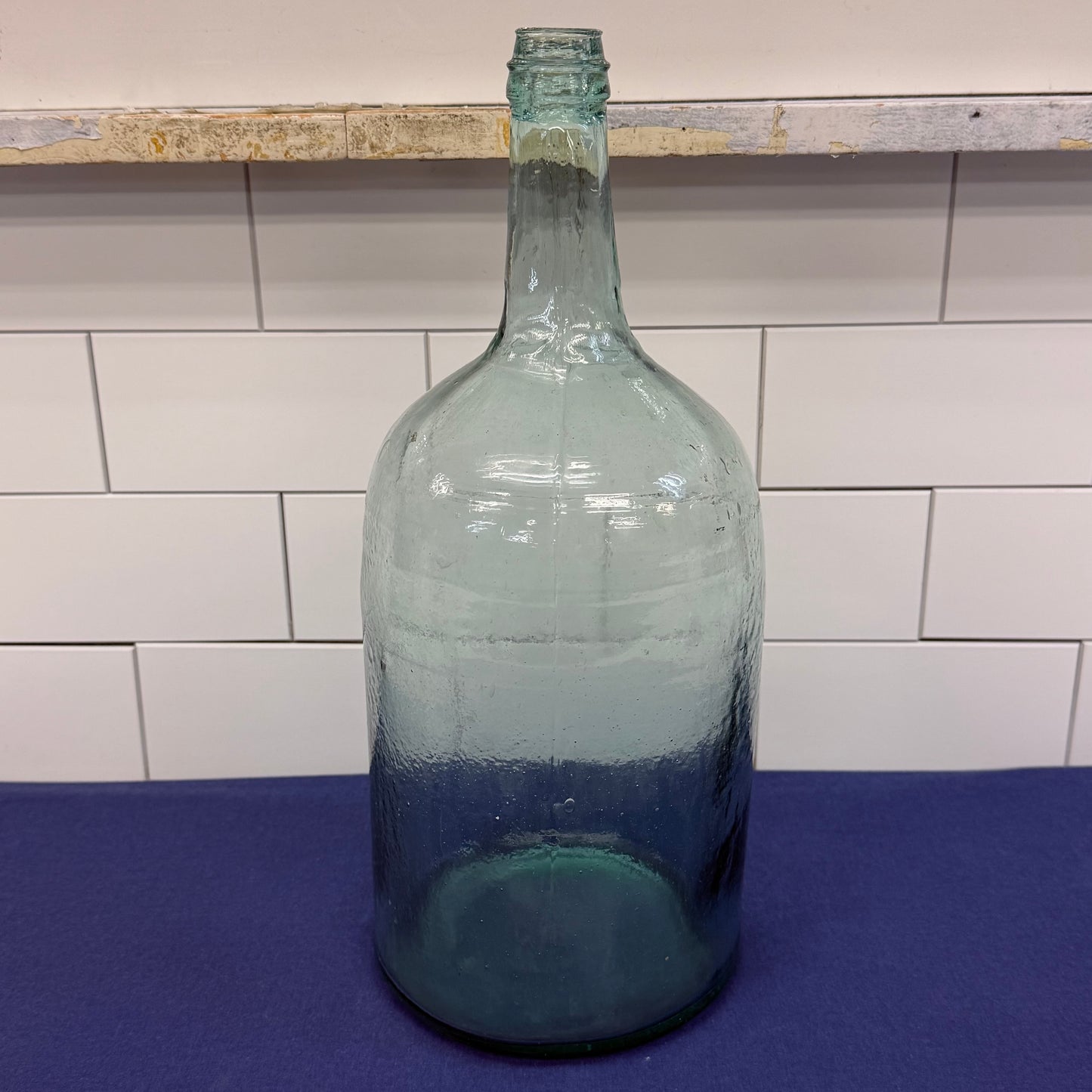 Hand Blown Aqua Glass Bottle Primitive Antique Demijohn