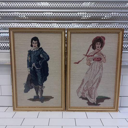 Blue Boy & Pinkie Framed Needlepoint Art, Set of 2