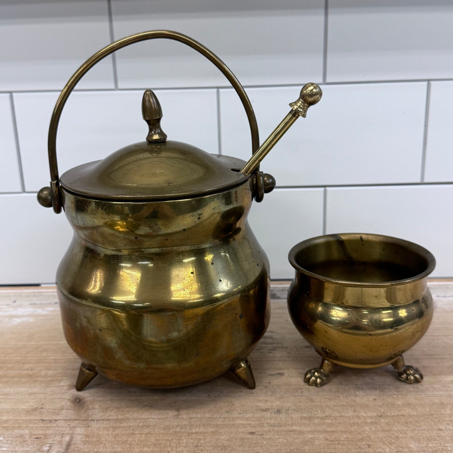 Vintage Brass Tray Smudge Pot & Claw Foot Bowl Lot of 3