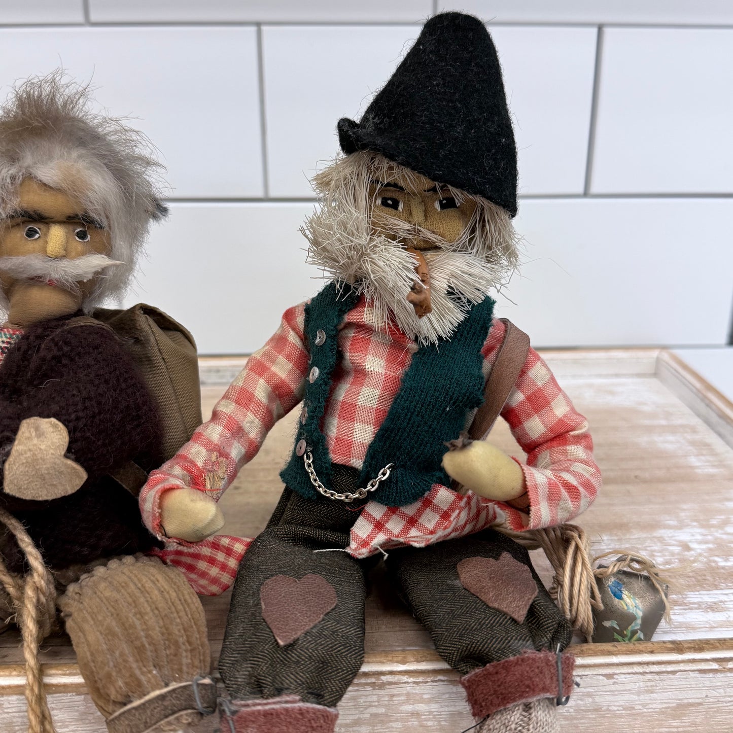 Scandinavian Alpine Folk Art Posable Dolls Set of 3 Vintage 1970s