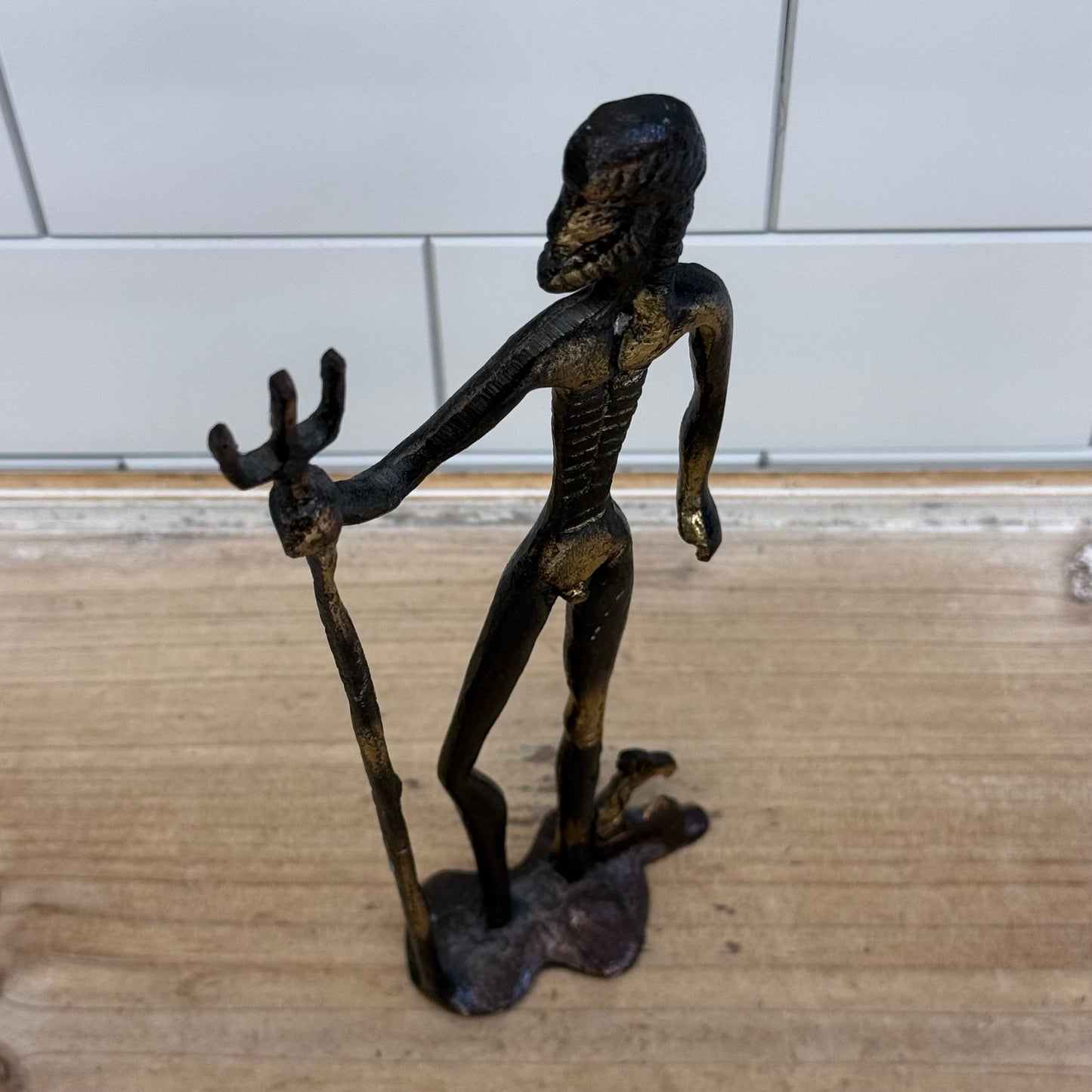 Brutalist Poseidon Bronze Trident Sculpture Figure