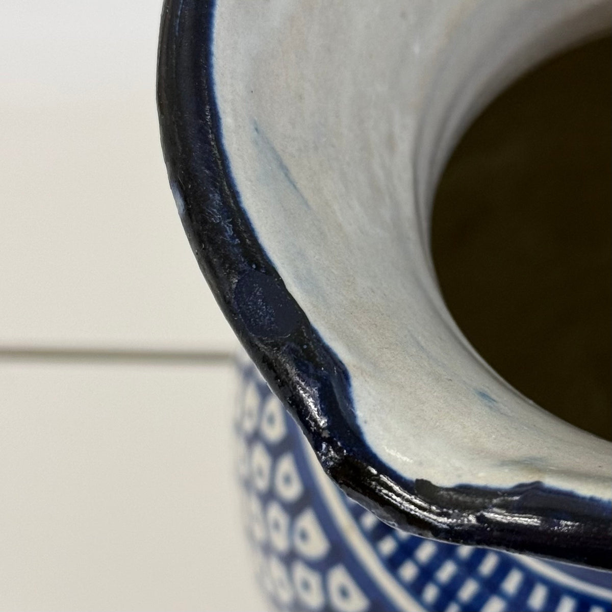 Moroccan Fez Blue White Pottery Pitcher & Plate Hand Painted
