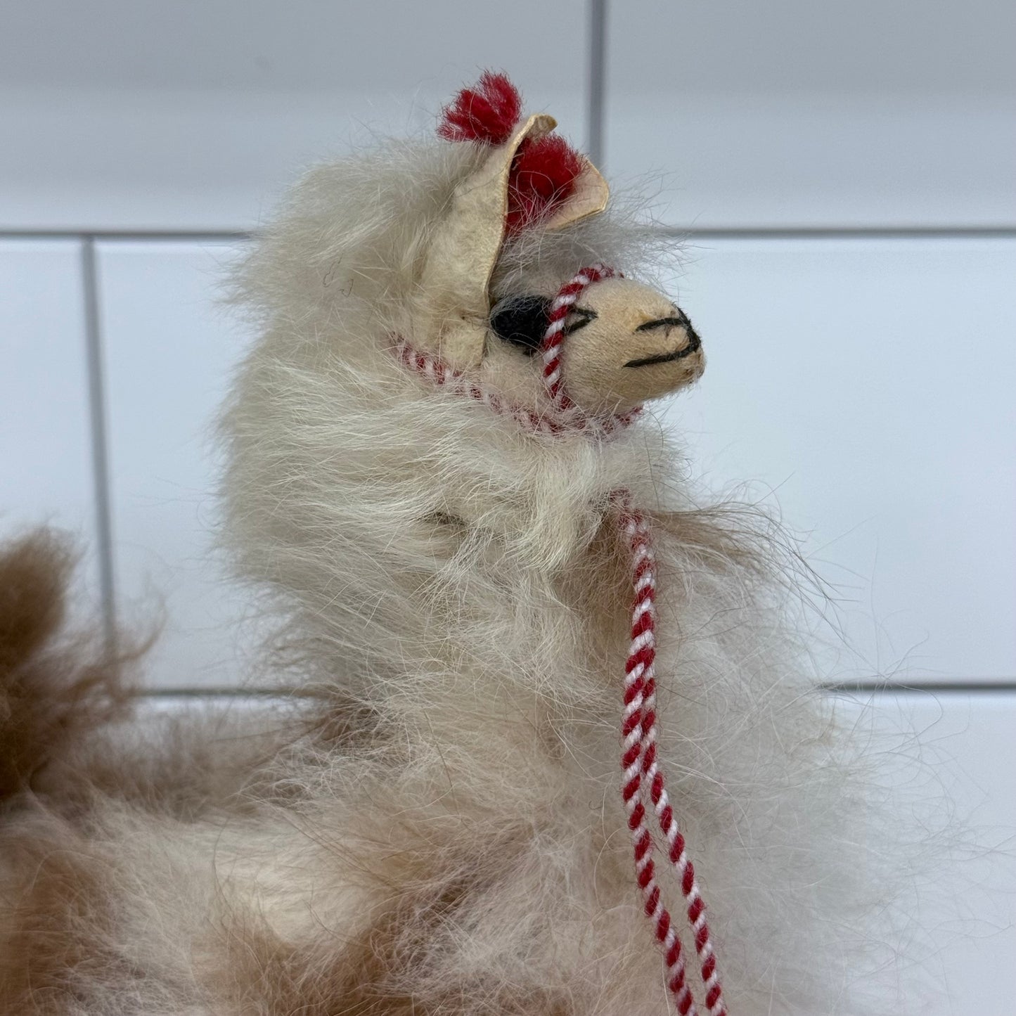 Peruvian Alpaca Fur Figurine Poseable Handmade Llama