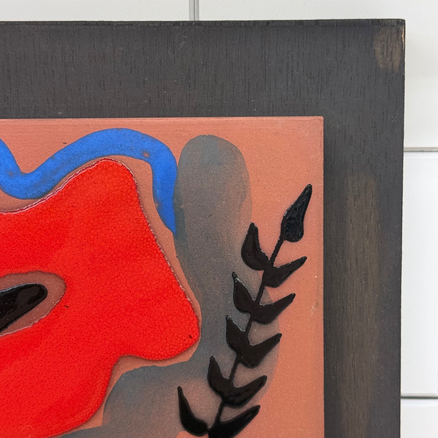 Modernist Abstract Floral Ceramic Wall Plaque Signed 1977