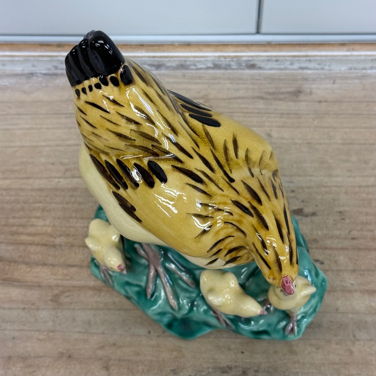 Mother Hen with Chicks Glazed Ceramic Figurine Farmhouse Decor