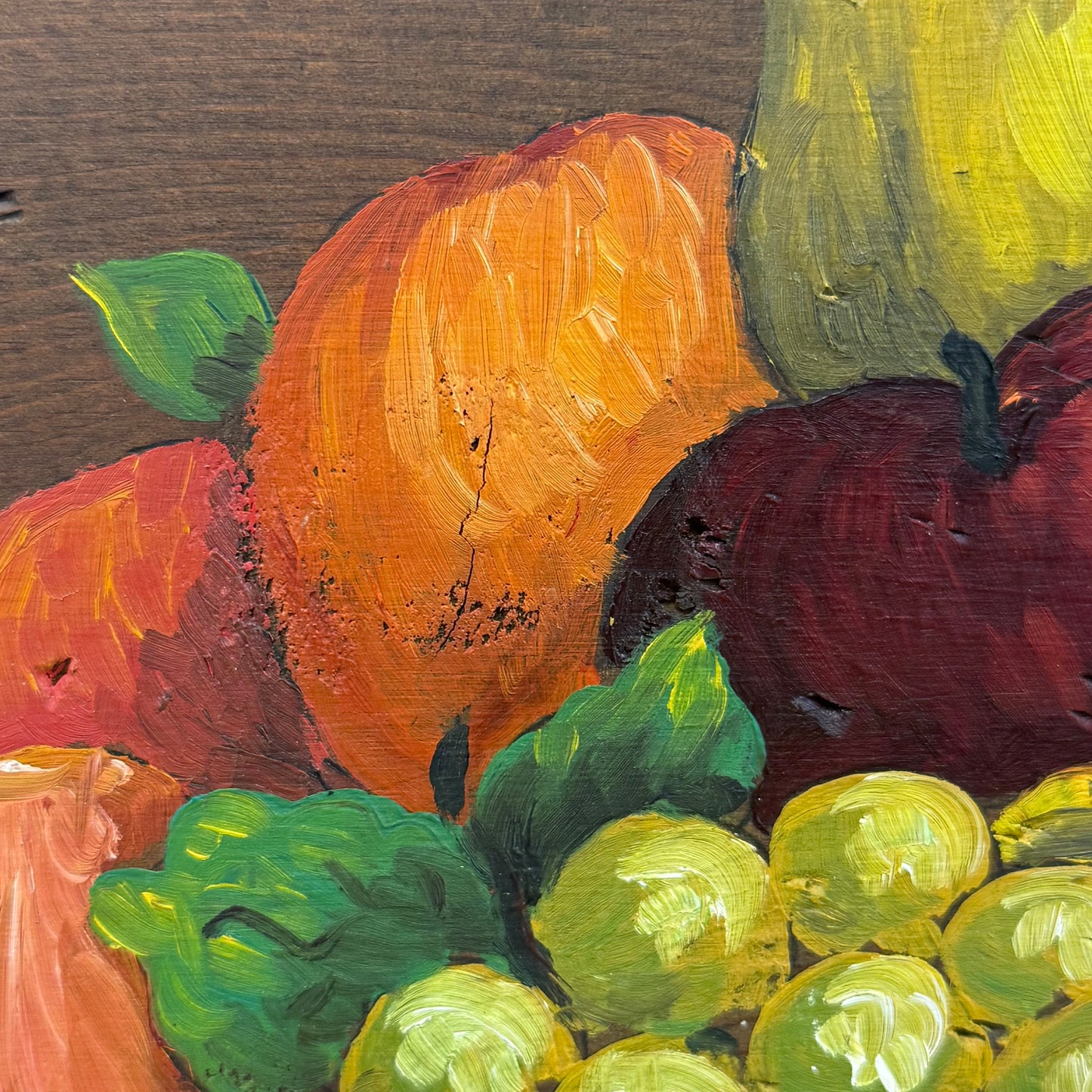 Carol Albert Hand Painted Fruit Still Life Wood Panel 1970s