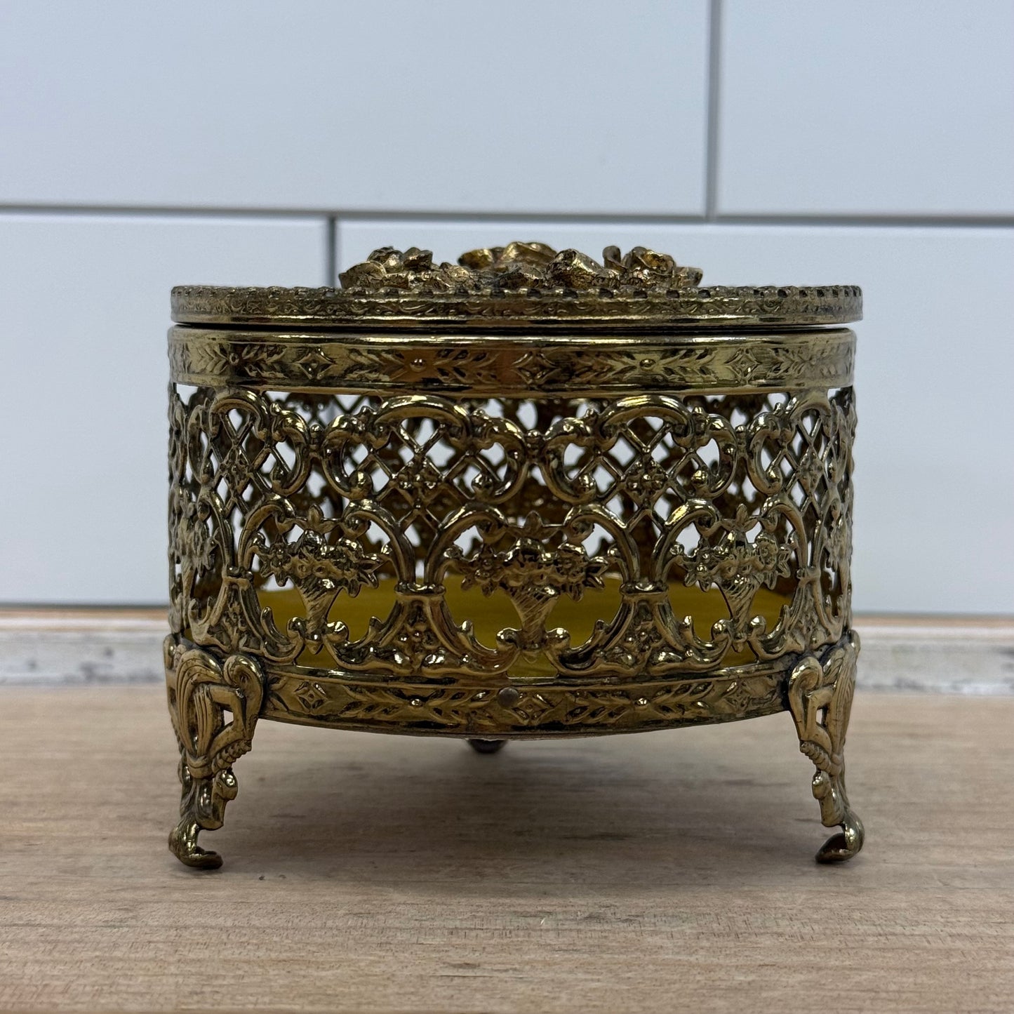 Hollywood Regency Filigree Rose Jewelry Casket Box