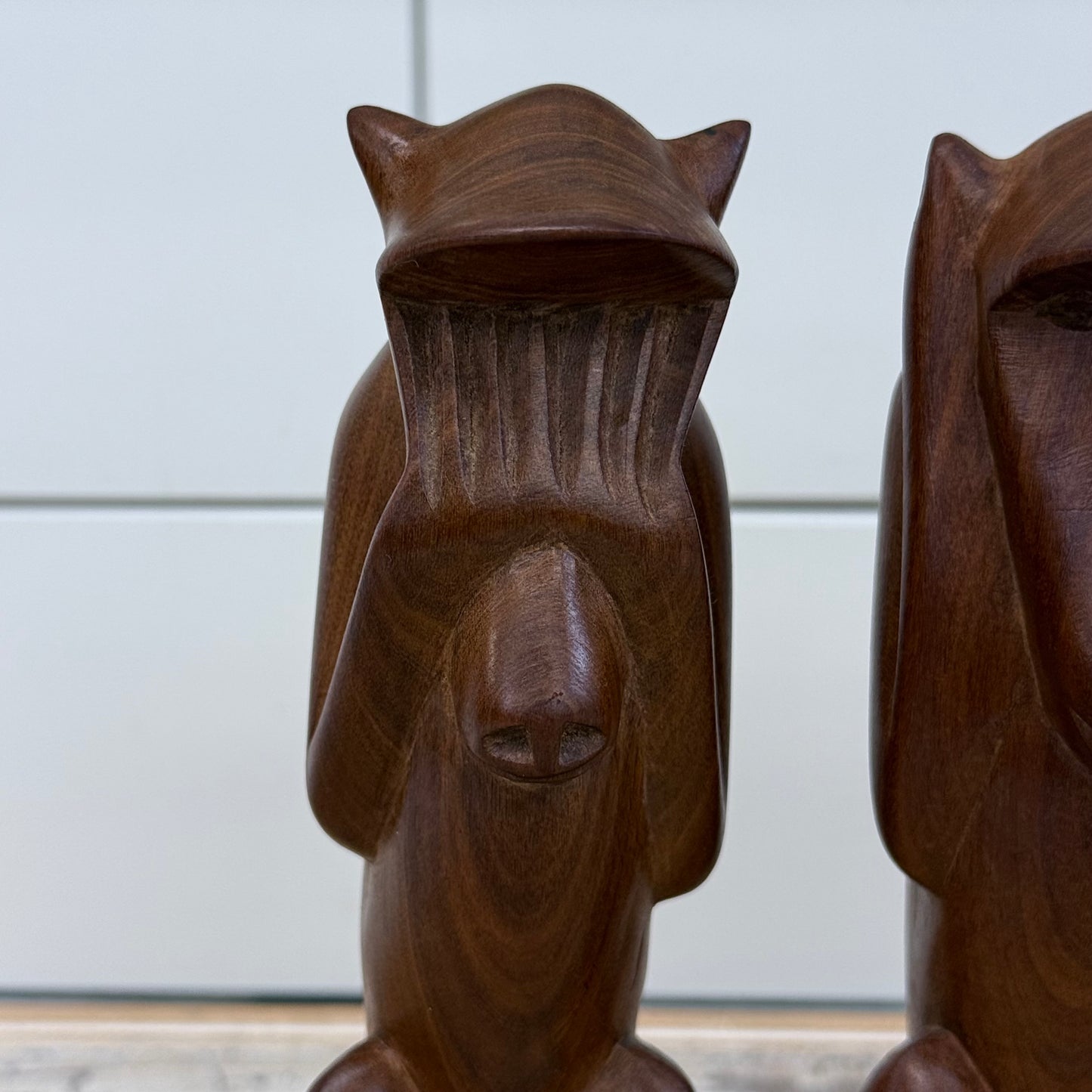 Three Wise Monkeys Carved Wood Figurines Set of 3