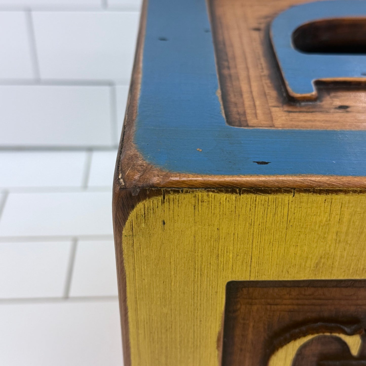 Vintage Folk Art Oversized Alphabet Block Wood Display