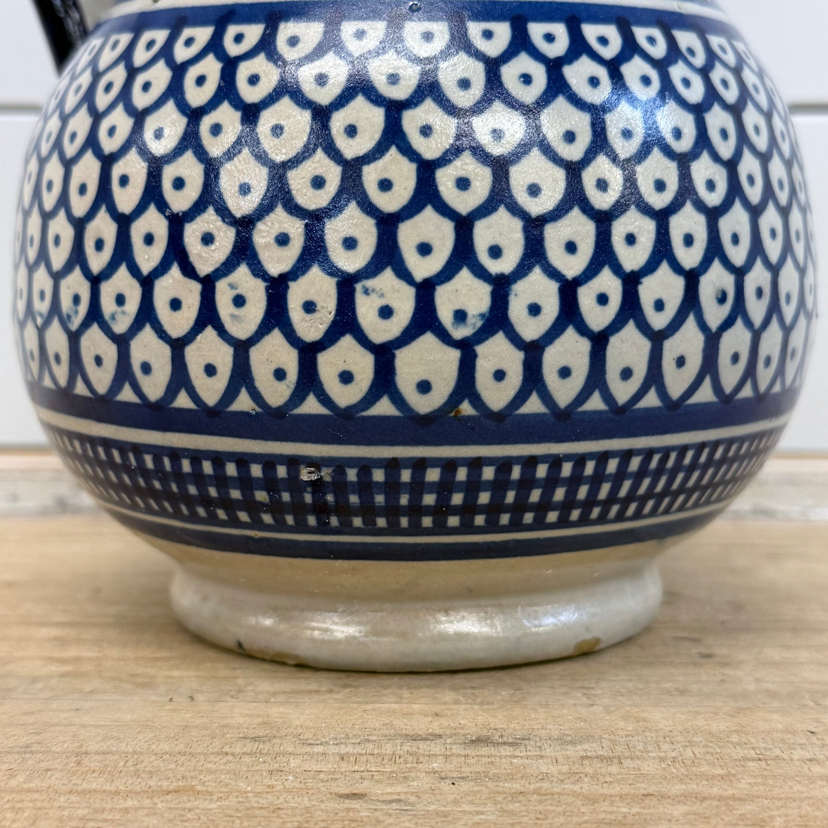 Moroccan Fez Blue White Pottery Pitcher & Plate Hand Painted