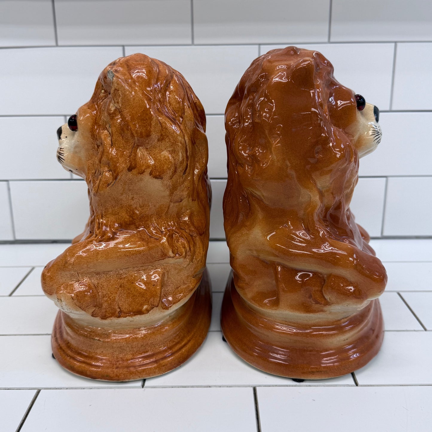 Vintage Ceramic Lion Statues Pair, MCM