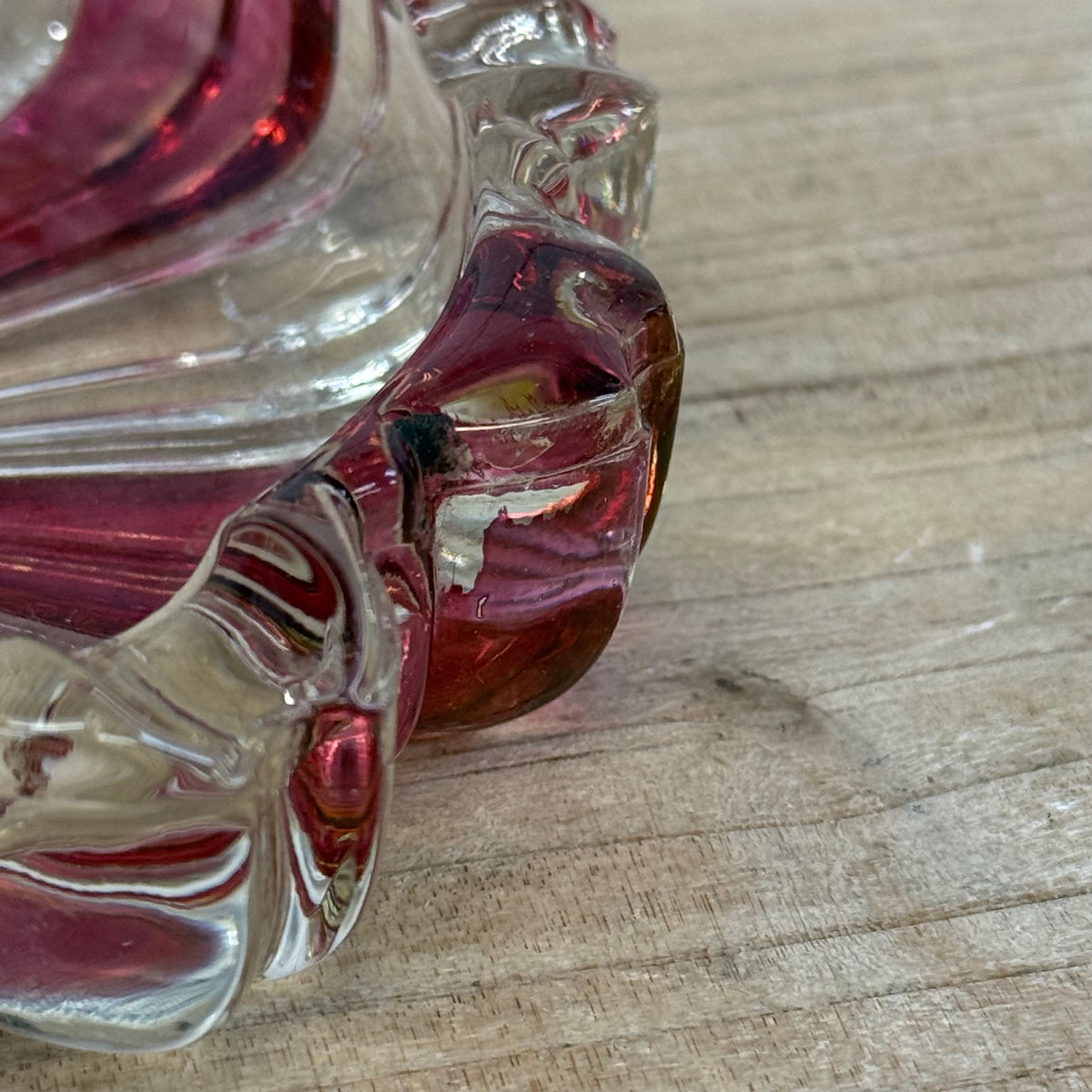 Pink & Clear Glass Scalloped Dishes Set of 4 Vintage 1960s