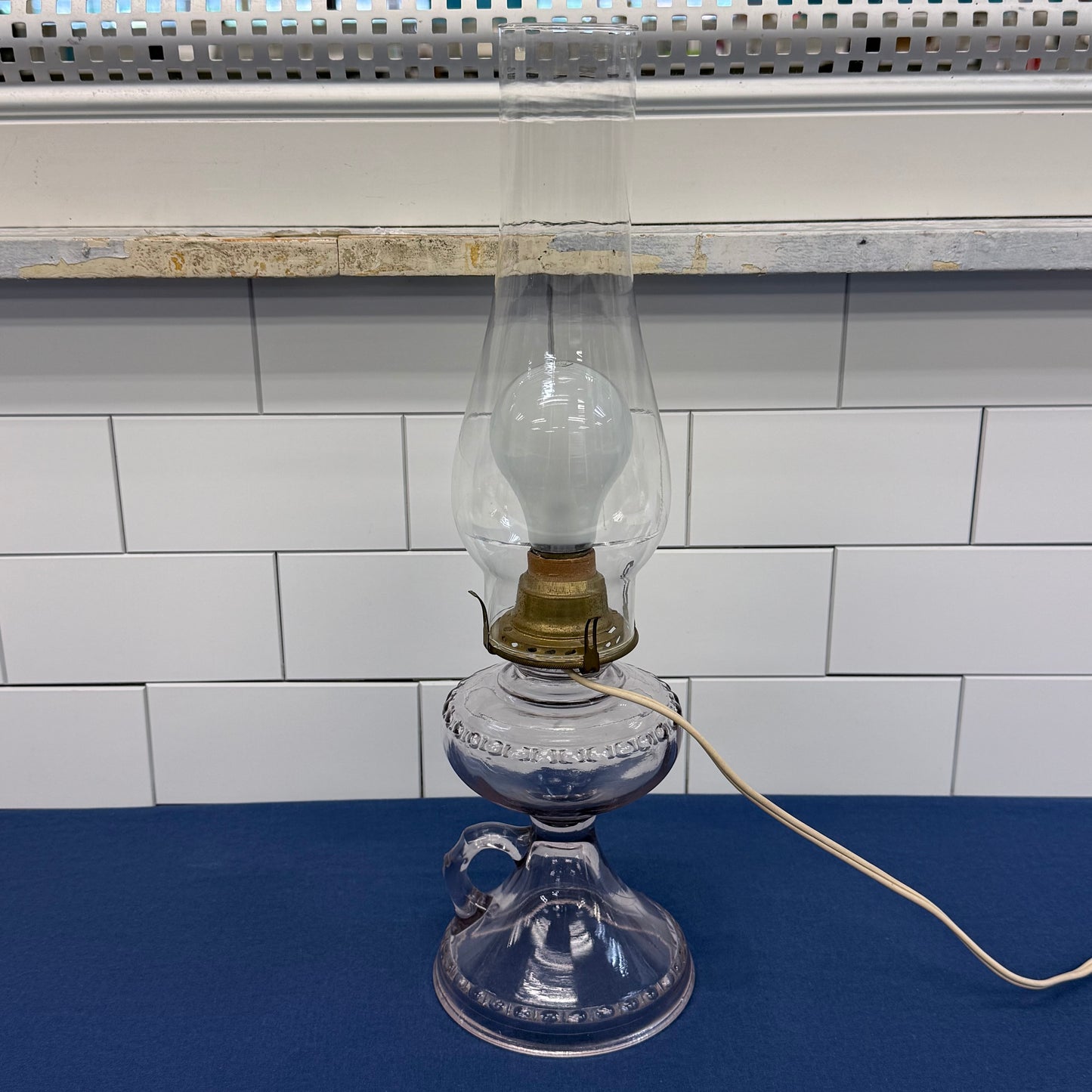 Purple Glass Finger Loop Oil Lamp Electrified c.1900s