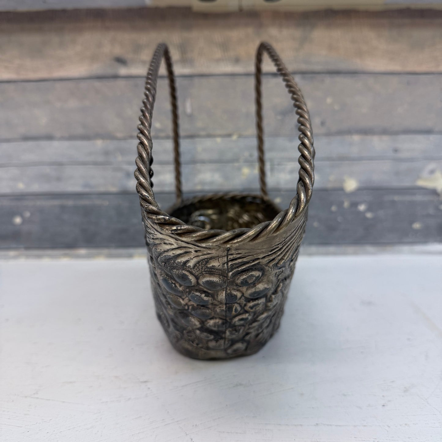 Cast Metal Embossed Basket with Cinnamon Stick Bundle