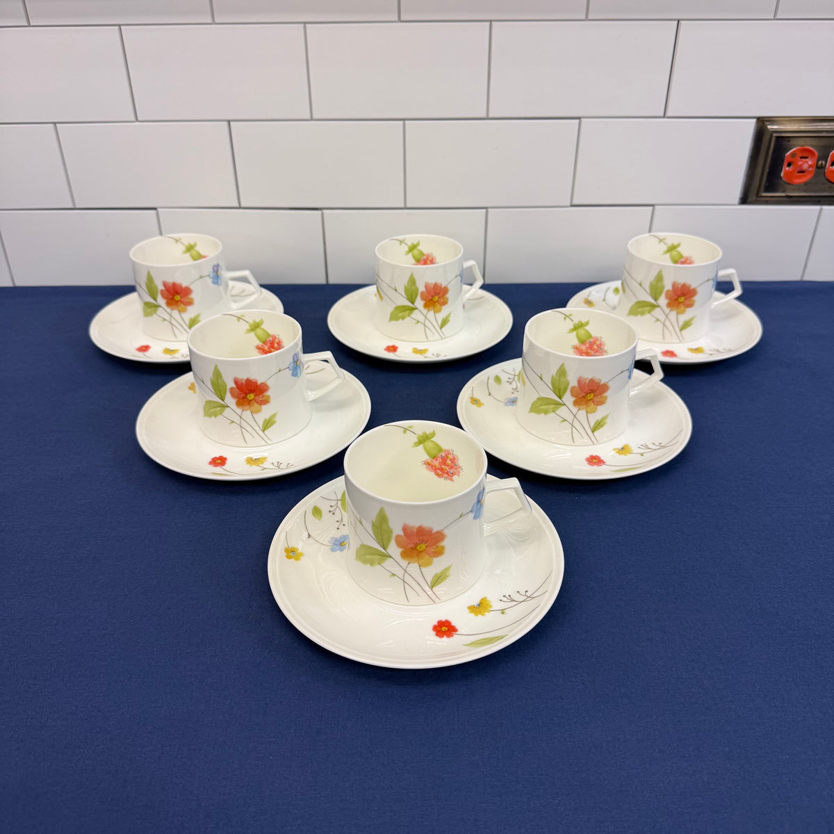 Mikasa Just Flowers Cup & Saucer Set 1980s Service for 6