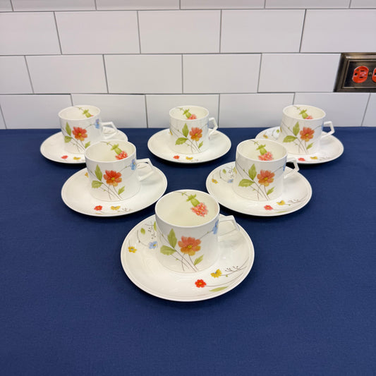 Mikasa Just Flowers Cup & Saucer Set 1980s Service for 6