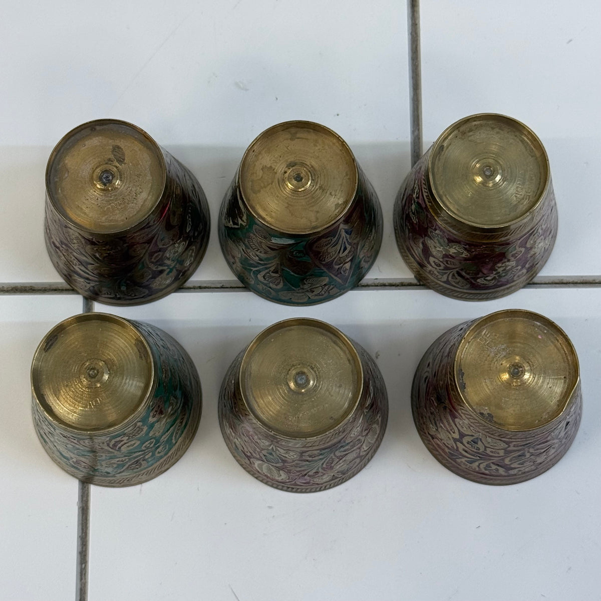Indian Brass Floral Shot Cups Set of 6