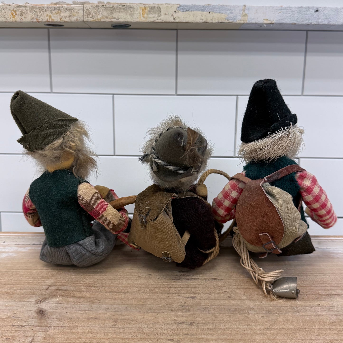 Scandinavian Alpine Folk Art Posable Dolls Set of 3 Vintage 1970s