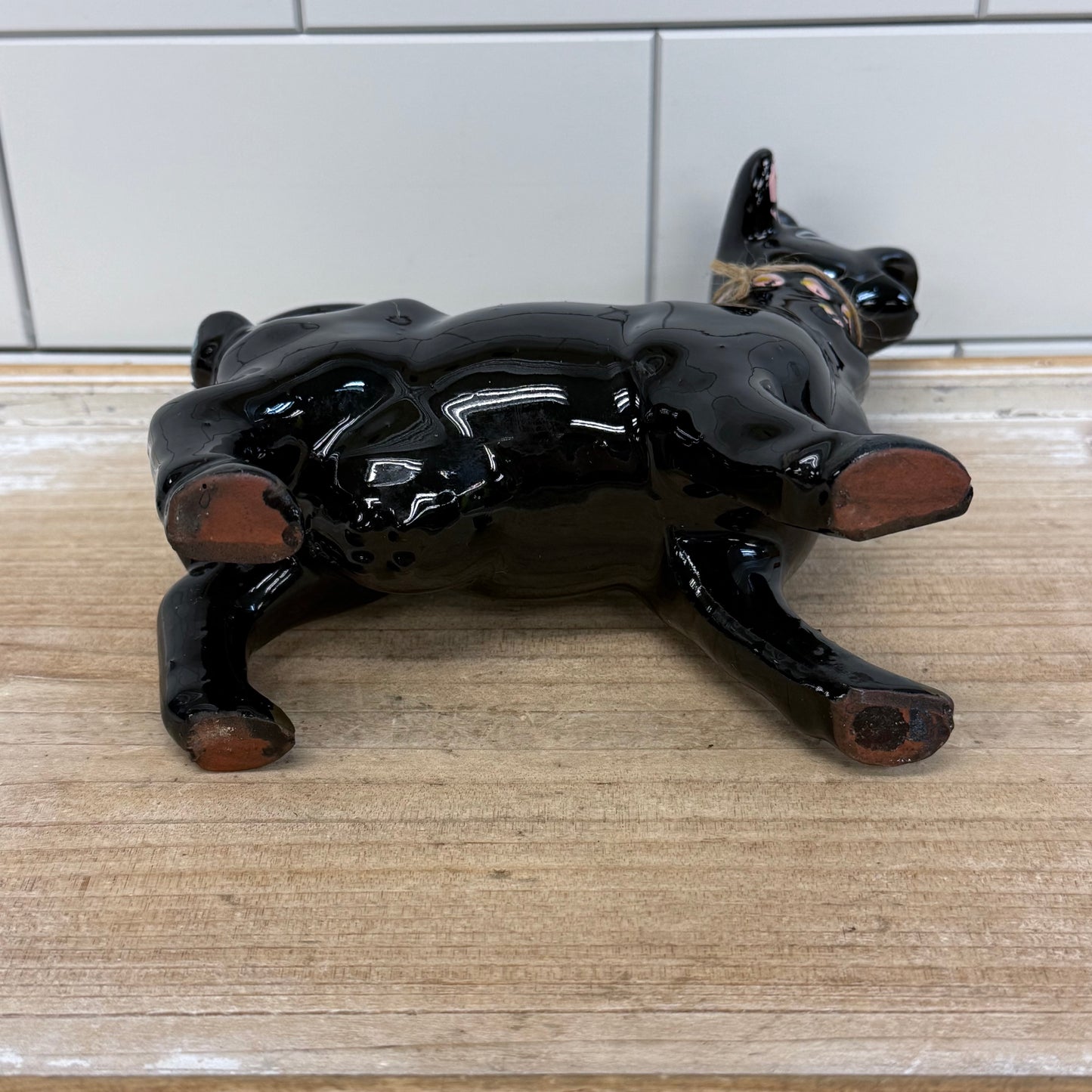 Cow with Bell Redware Pottery Creamer Pitcher