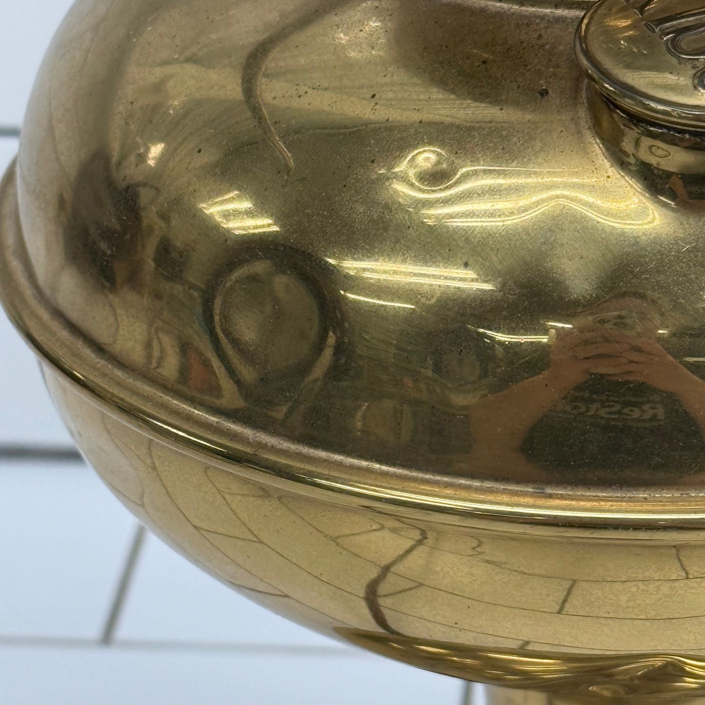 KYSO Brass Electric Hurricane Lamp Glass Shade 1950s