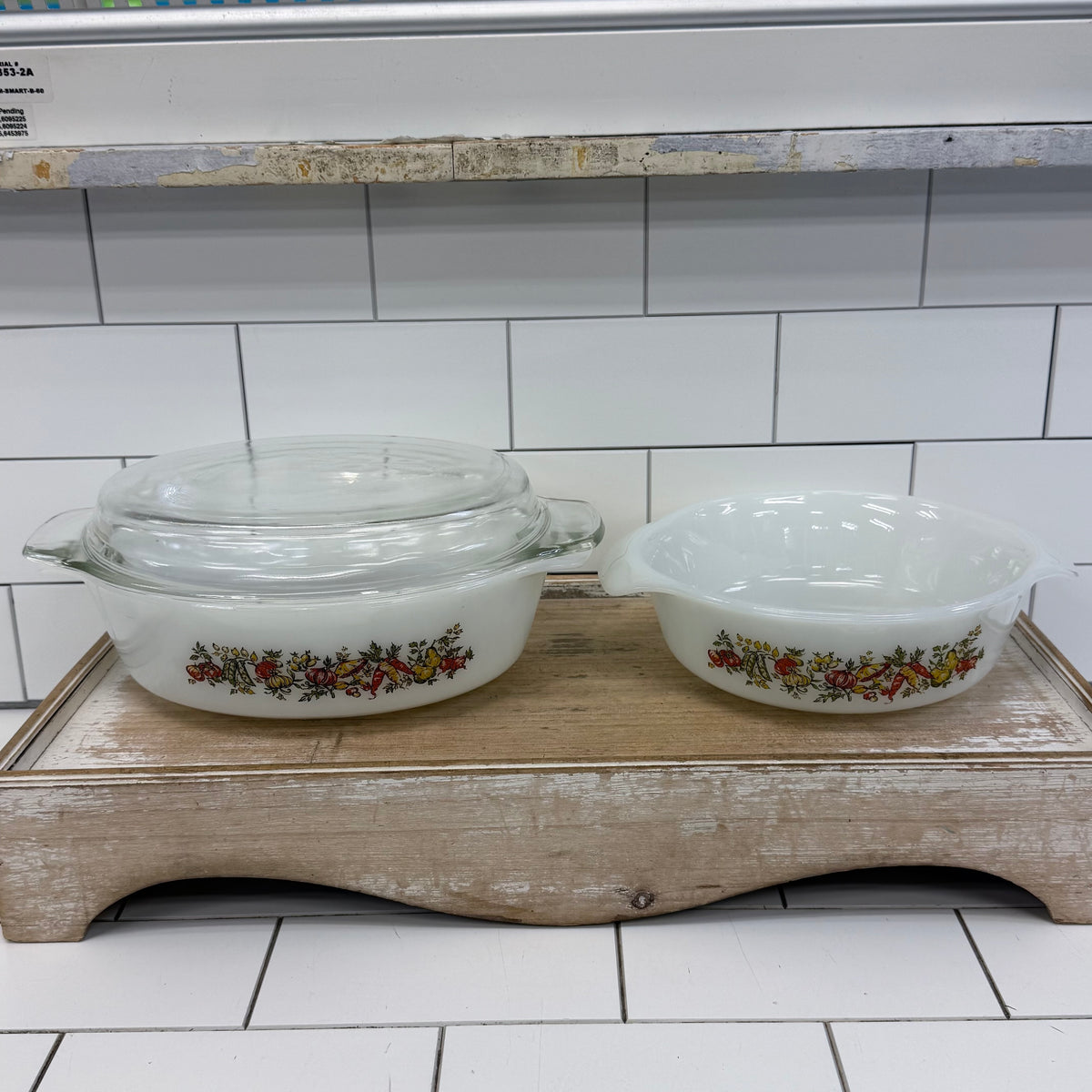Fire-King Vegetable Pattern Casserole Dishes Set of 2 Vintage
